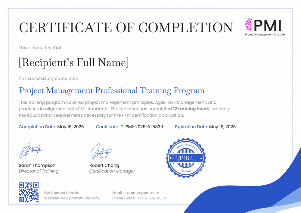 Free Blue PMP Certificate Template – Landscape Free Blue PMP Certificate Template – Landscape