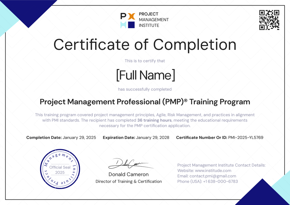 Free Blue PMP Certificate Template – Landscape Free Blue PMP Certificate Template – Landscape