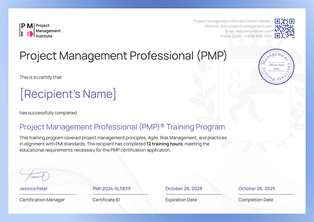 Free Blue PMP Certificate Template – Landscape Free Blue PMP Certificate Template – Landscape