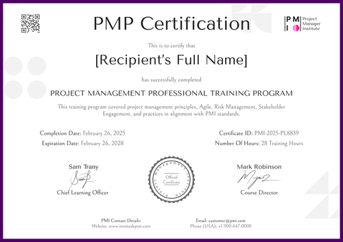 Free Purple PMP Certificate Template – Landscape Free Purple PMP Certificate Template – Landscape