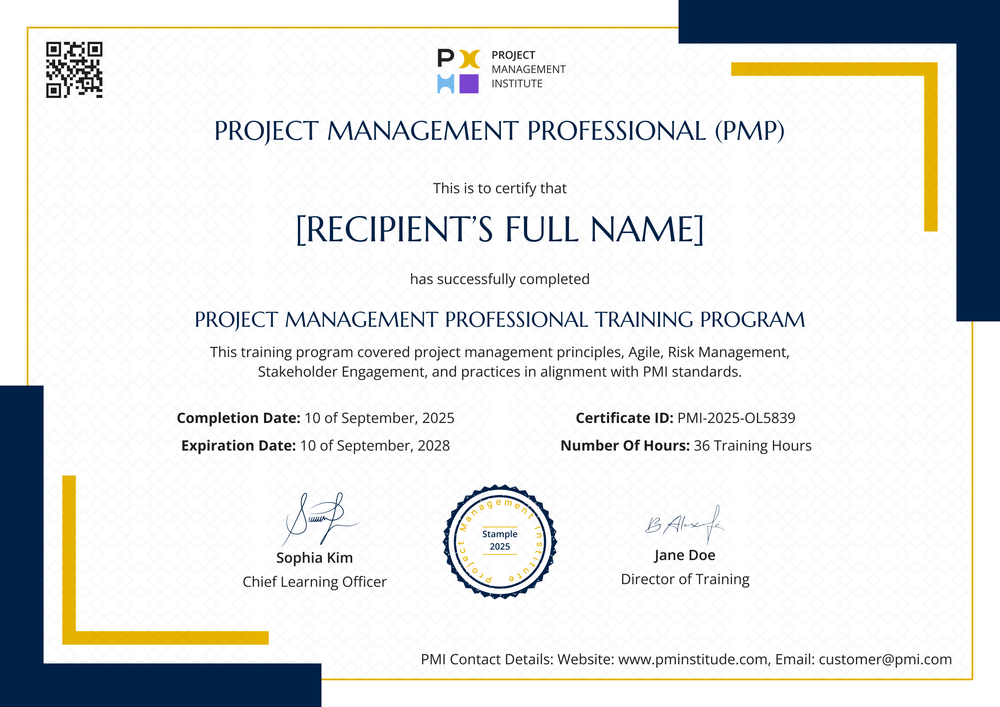 Free Yellow PMP Certificate Template – Landscape Free Yellow PMP Certificate Template – Landscape