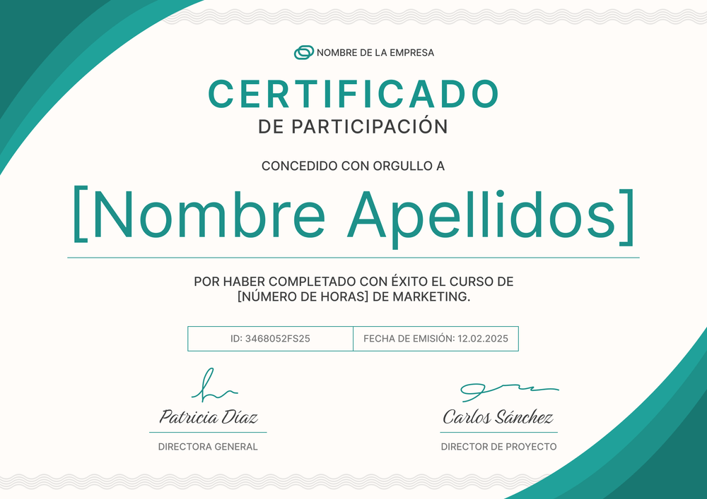Plantilla de certificado de participación simple y universal – Horizontal Plantilla de certificado de participación simple y universal – Horizontal