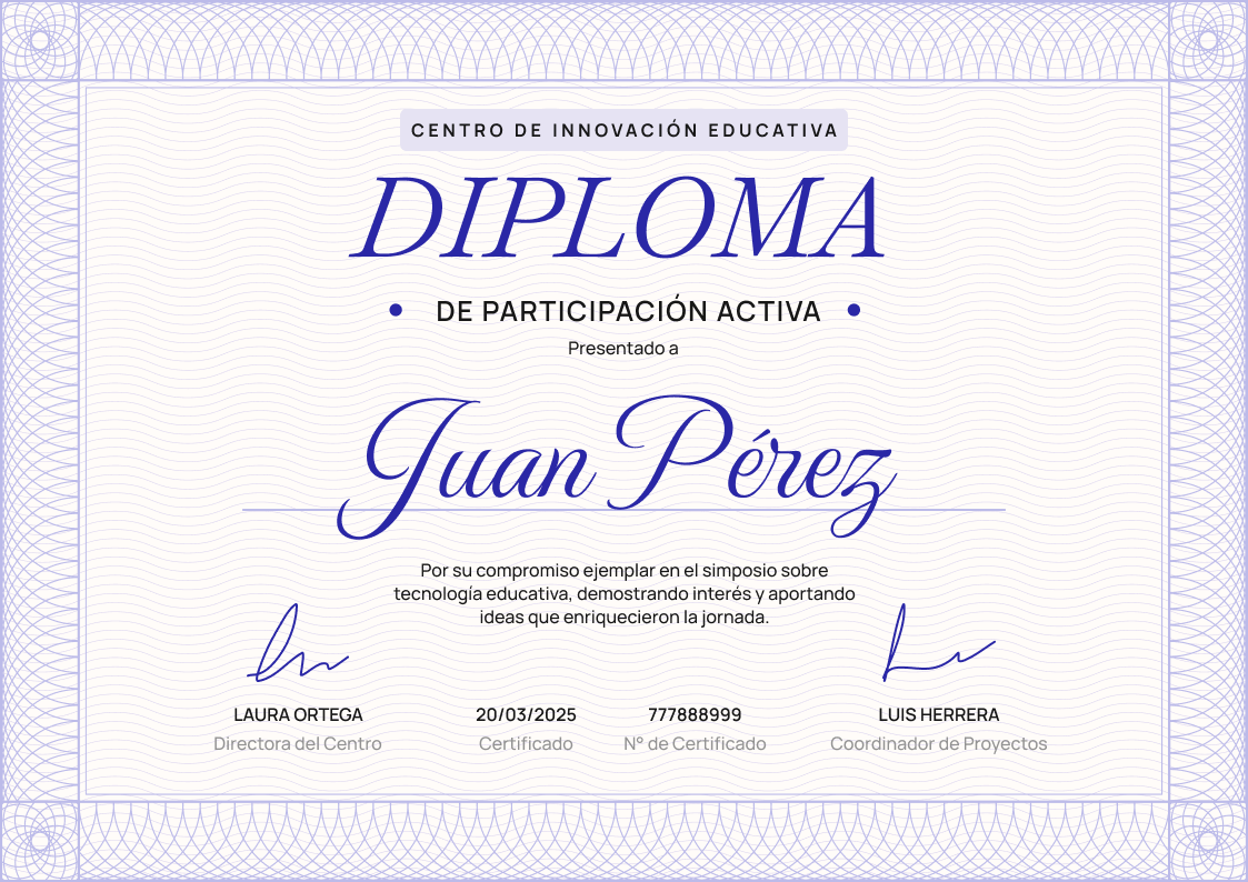 Plantilla de certificado de participación elegante y profesional Plantilla de certificado de participación elegante y profesional