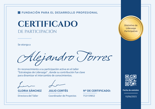 Plantilla de certificado de participación formal y elegante – Horizontal Plantilla de certificado de participación formal y elegante – Horizontal