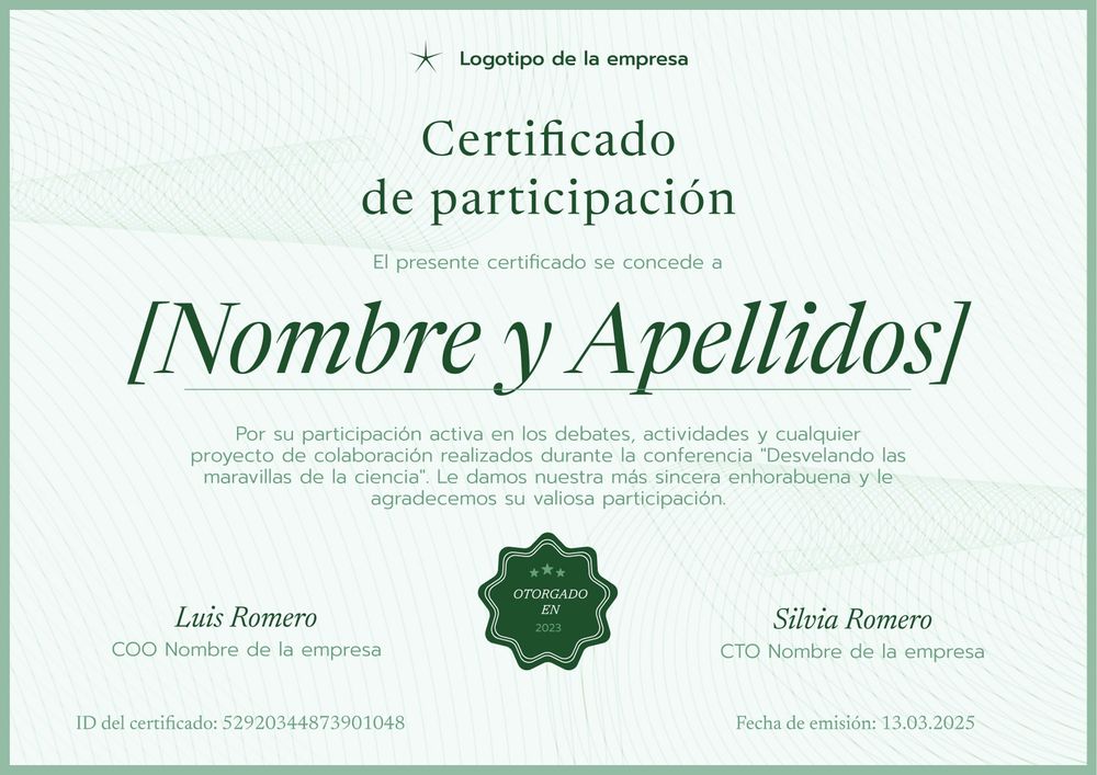 Plantilla de certificado de participación minimalista – Horizontal Plantilla de certificado de participación minimalista – Horizontal