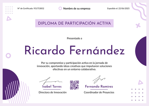 Plantilla de certificado de participación moderna y vibrante – Horizontal Plantilla de certificado de participación moderna y vibrante – Horizontal