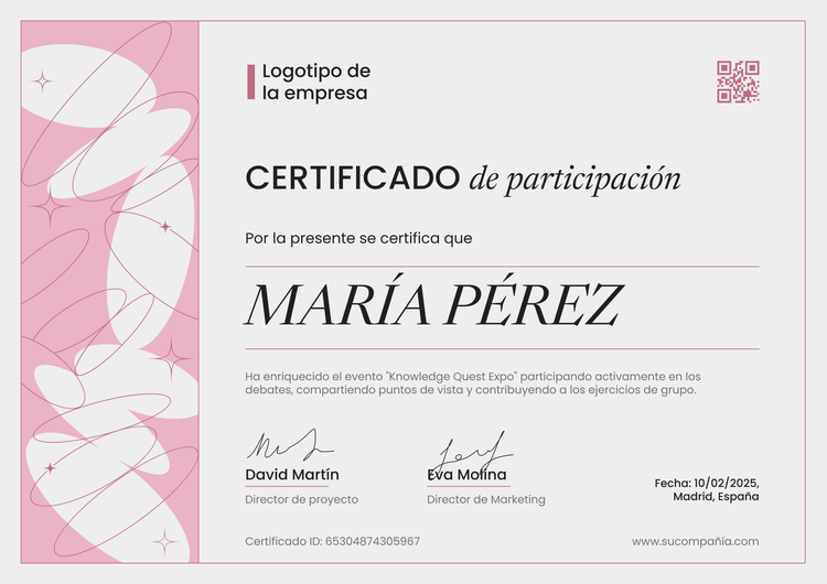 Plantilla de certificado de participación moderna y elegante Plantilla de certificado de participación moderna y elegante