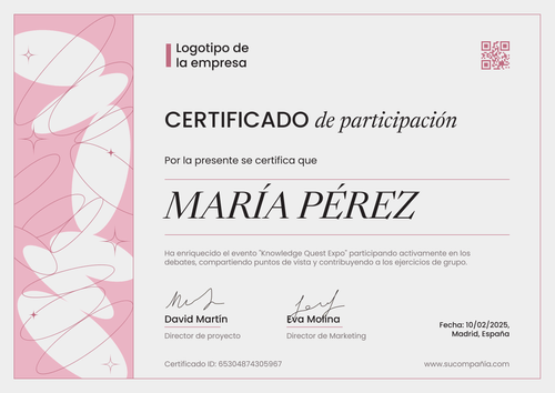 Plantilla de certificado de participación moderna y elegante – Horizontal Plantilla de certificado de participación moderna y elegante – Horizontal