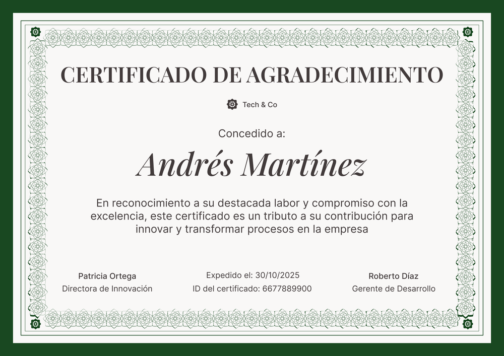 Plantilla de certificado de agradecimiento ornamental y distintiva – Horizontal Plantilla de certificado de agradecimiento ornamental y distintiva – Horizontal