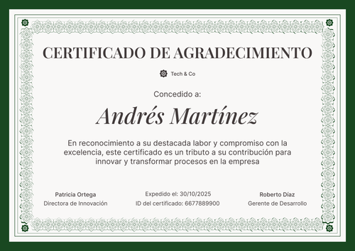 Plantilla de certificado de agradecimiento ornamental y distintiva – Horizontal Plantilla de certificado de agradecimiento ornamental y distintiva – Horizontal