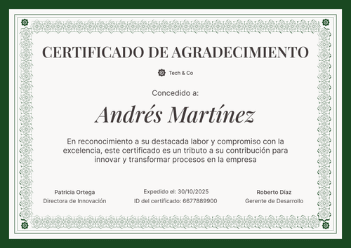 Plantilla de certificado de agradecimiento ornamental y distintiva – Horizontal Plantilla de certificado de agradecimiento ornamental y distintiva – Horizontal