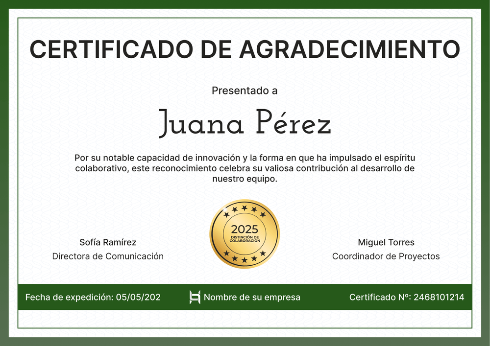 Plantilla de certificado de agradecimiento estructurado – Horizontal Plantilla de certificado de agradecimiento estructurado – Horizontal