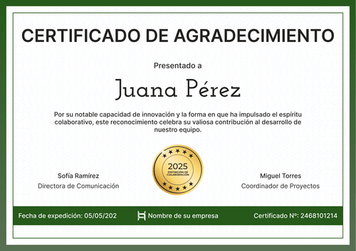 Plantilla de certificado de agradecimiento estructurado – Horizontal Plantilla de certificado de agradecimiento estructurado – Horizontal