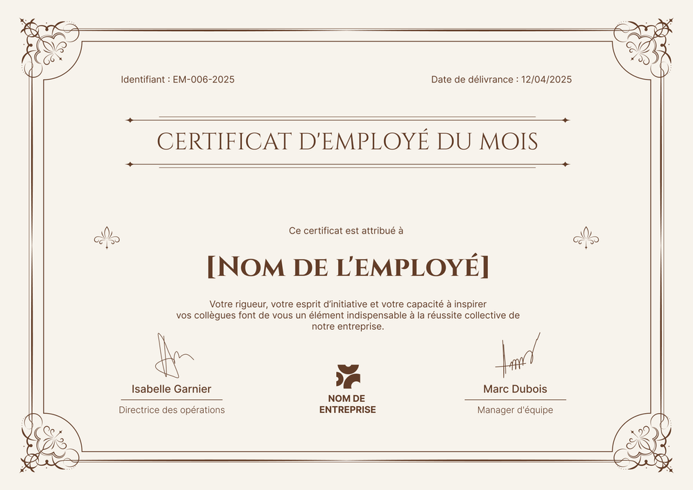 Modèle de certificat employé du mois formel et distingué – Paysage Modèle de certificat employé du mois formel et distingué – Paysage