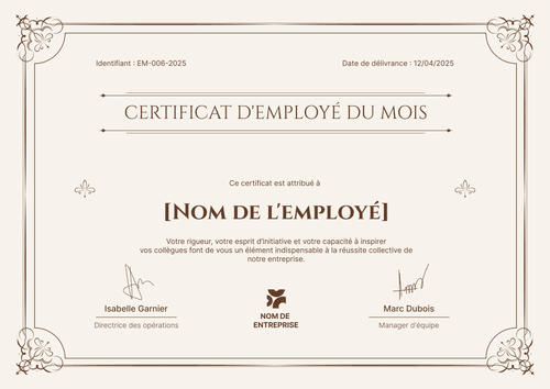 Modèle de certificat employé du mois formel et distingué – Paysage Modèle de certificat employé du mois formel et distingué – Paysage