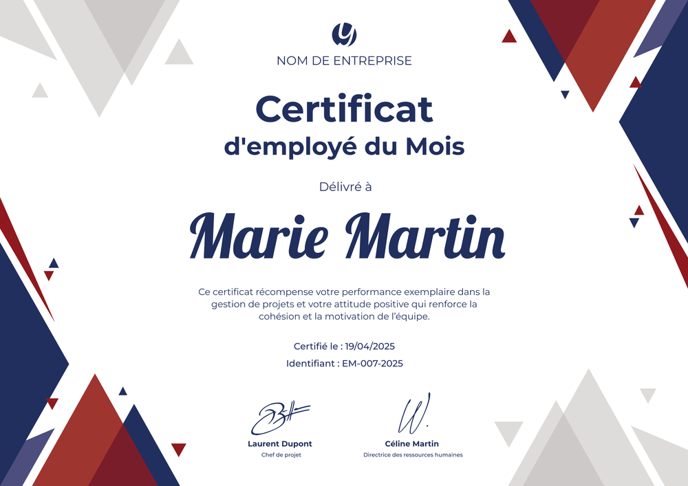 Certificat employé du mois professionnel et soigné – Paysage Certificat employé du mois professionnel et soigné – Paysage