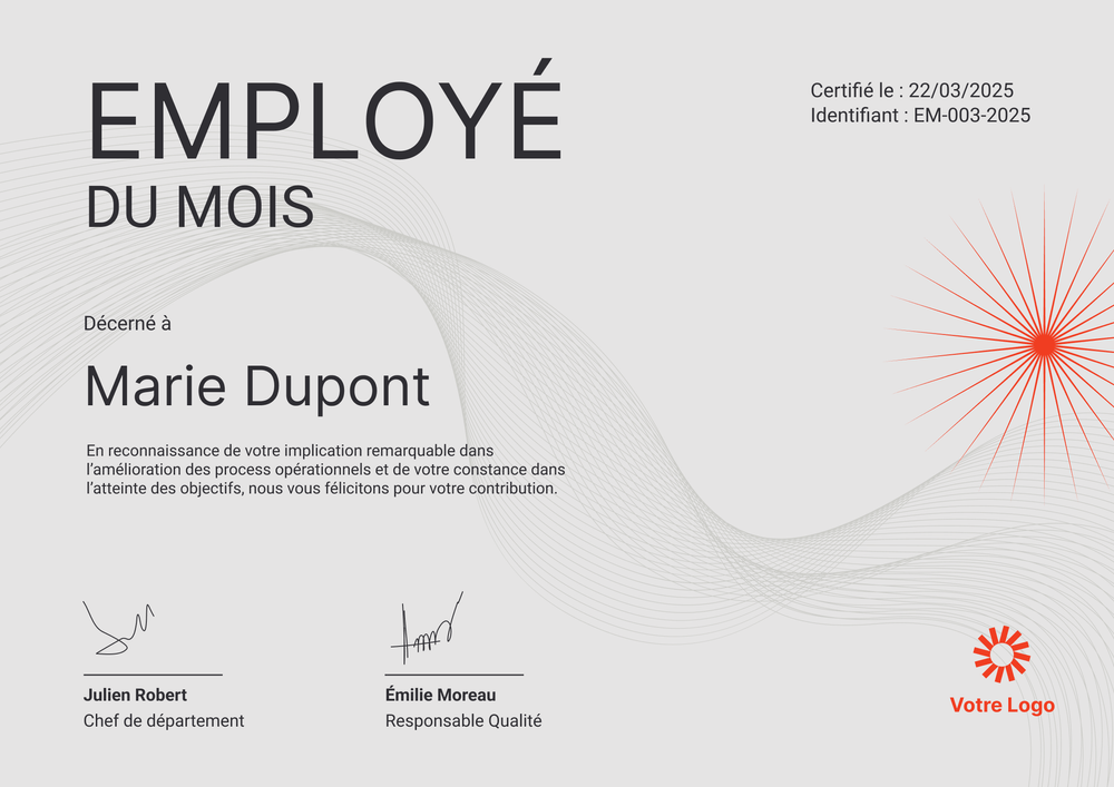 Certificat employé du mois professionnel et sobre – Paysage Certificat employé du mois professionnel et sobre – Paysage