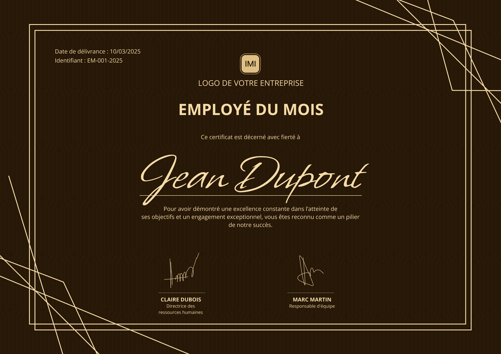 Certificat employé du mois professionnel et distingué – Paysage Certificat employé du mois professionnel et distingué – Paysage