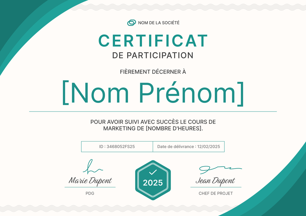 Modèle de certificat de participation simple et polyvalent – Paysage Modèle de certificat de participation simple et polyvalent – Paysage