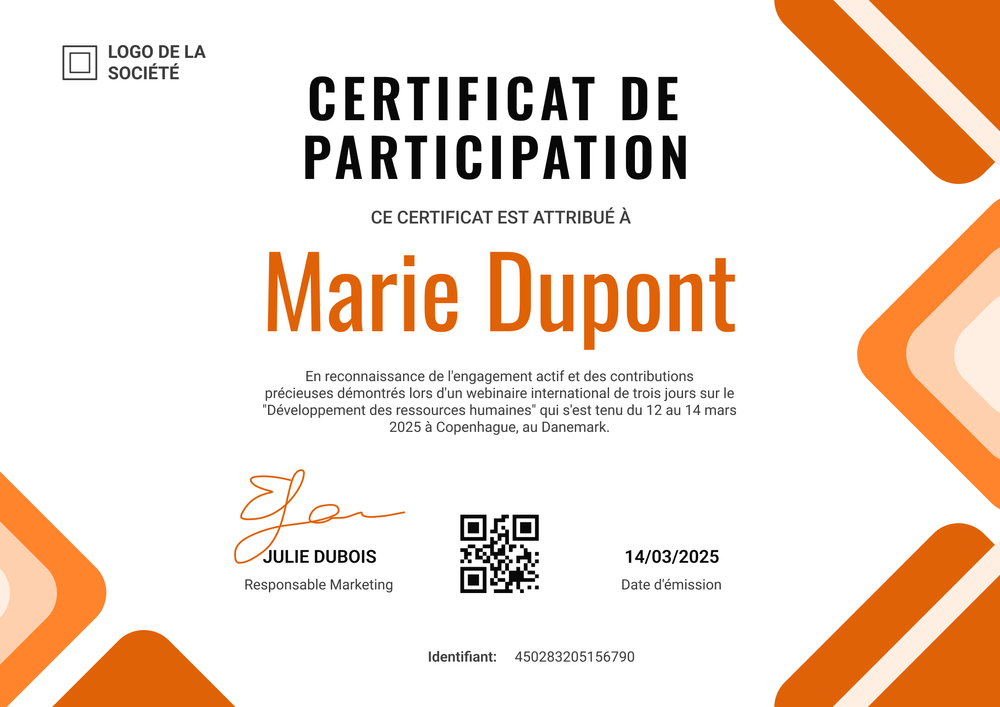 Certificat de participation moderne et impactant – Paysage Certificat de participation moderne et impactant – Paysage