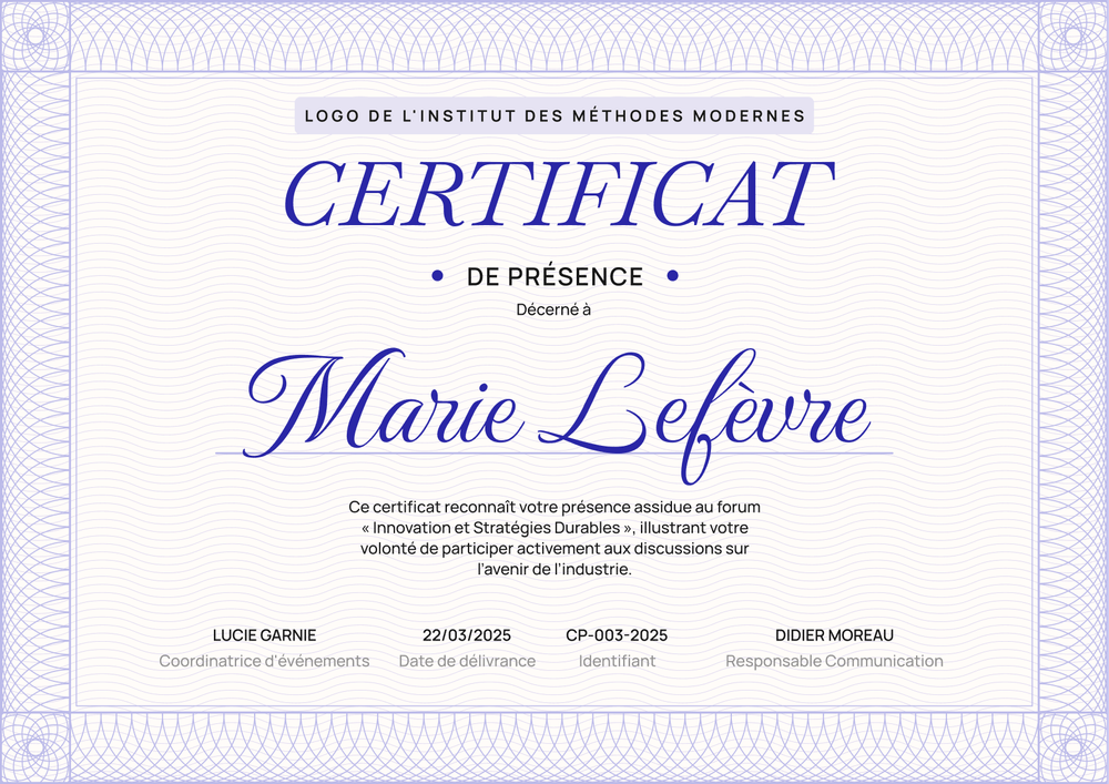 Certificat de participation professionnel et distinctif – Paysage Certificat de participation professionnel et distinctif – Paysage
