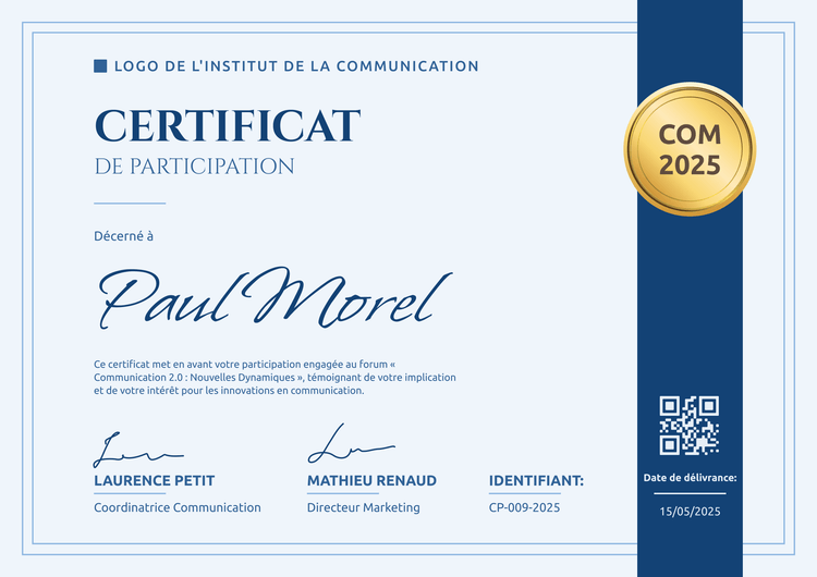 Modèle de certificat de participation formel et élégant Modèle de certificat de participation formel et élégant
