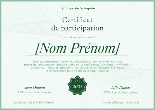 Modèle certificat de participation professionnel et structuré – Paysage Modèle certificat de participation professionnel et structuré – Paysage