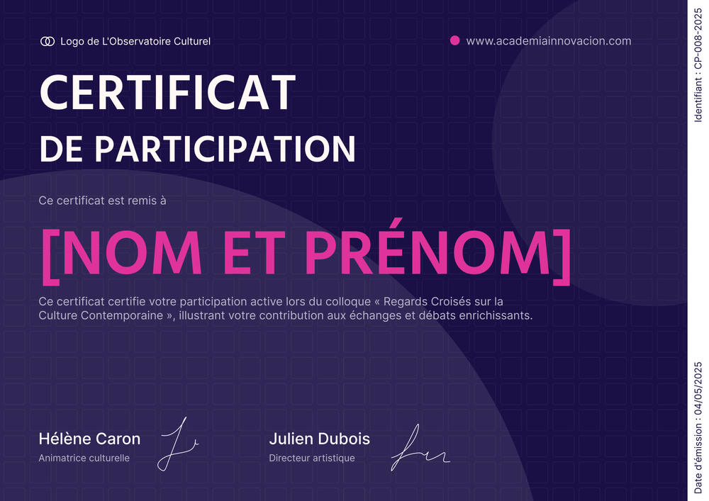 Modèle certificat de participation professionnel et stylisé – Paysage Modèle certificat de participation professionnel et stylisé – Paysage