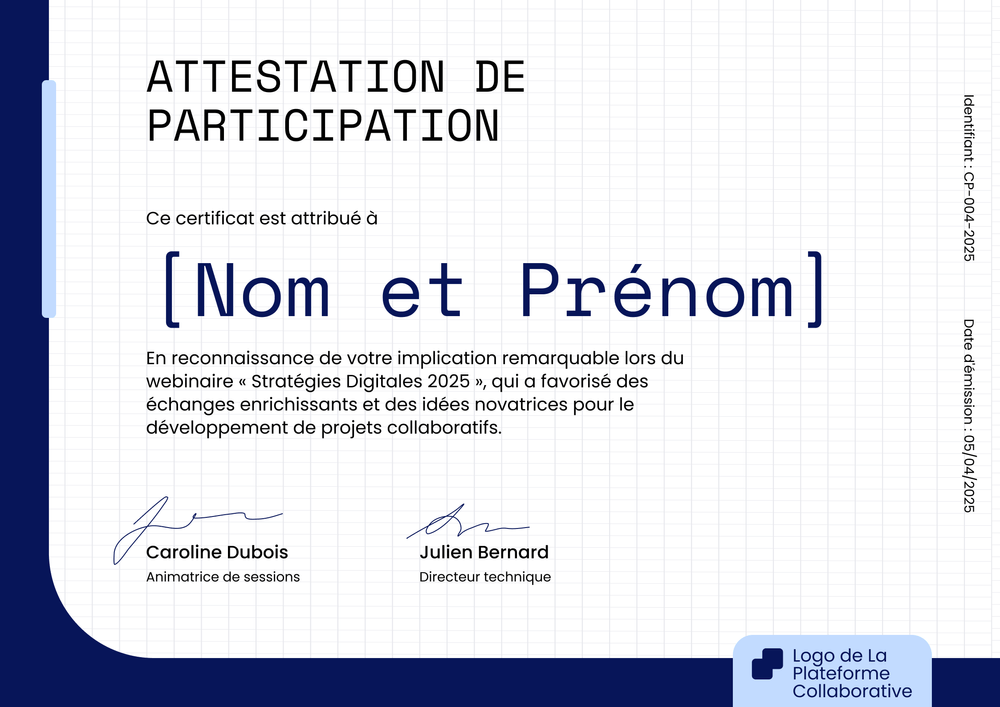 Modèle certificat de participation moderne et soigné – Paysage Modèle certificat de participation moderne et soigné – Paysage