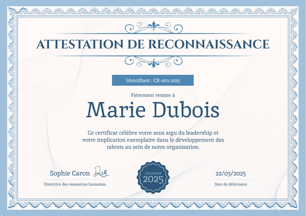 Certificat de reconnaissance formel et honorable – Paysage Certificat de reconnaissance formel et honorable – Paysage