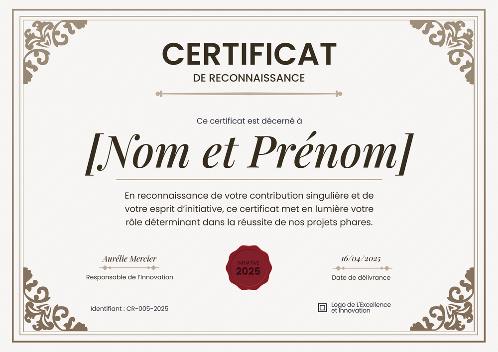 Certificat de reconnaissance formel et majestueux – Paysage Certificat de reconnaissance formel et majestueux – Paysage