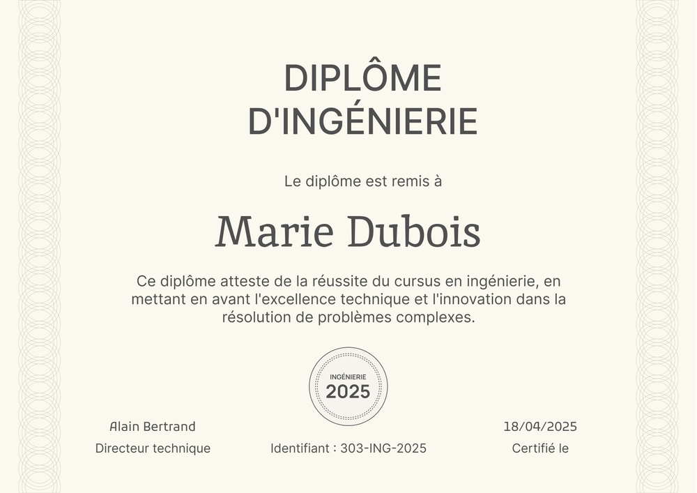 Modèle diplôme formel et sobre – Paysage Modèle diplôme formel et sobre – Paysage