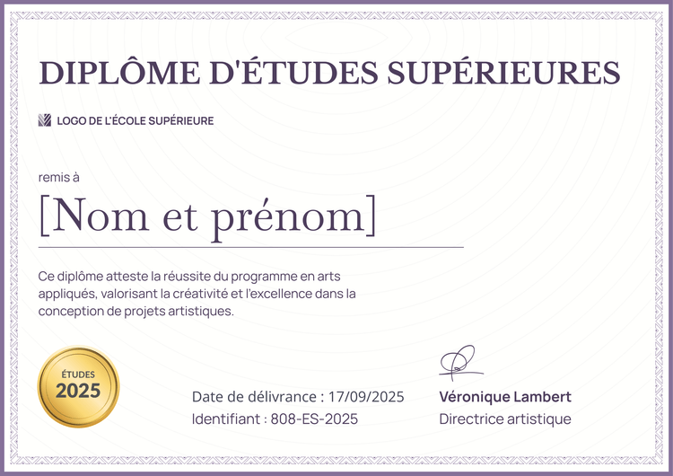 Modèle de diplôme formel et épuré Modèle de diplôme formel et épuré