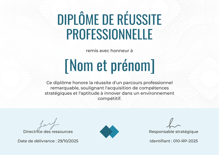 Modèle de diplôme professionnel et fonctionnel Modèle de diplôme professionnel et fonctionnel