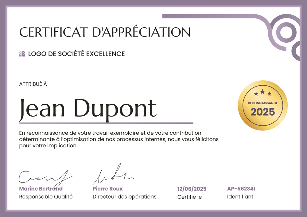 Certificat d'appréciation scolaire et professionnel – Paysage Certificat d'appréciation scolaire et professionnel – Paysage