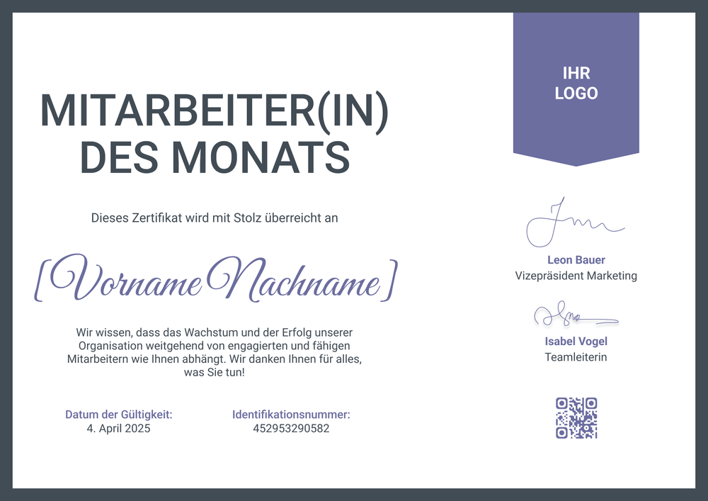 Einfache Mitarbeiter des Monats Vorlage – Querformat Einfache Mitarbeiter des Monats Vorlage – Querformat