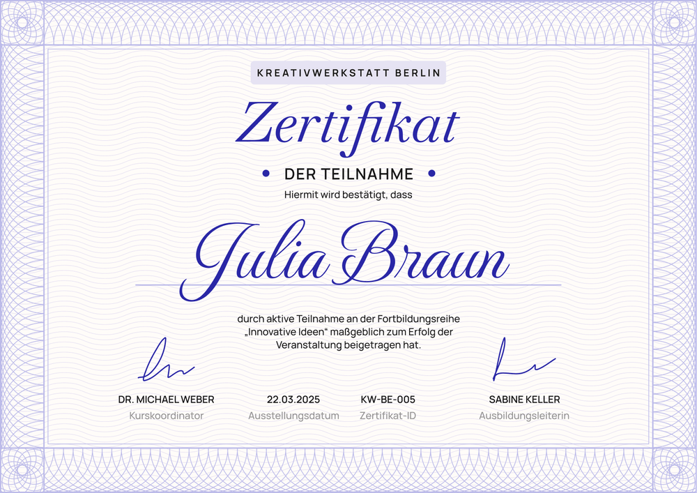 Professionelle Teilnahmebescheinigung Vorlage – Querformat Professionelle Teilnahmebescheinigung Vorlage – Querformat