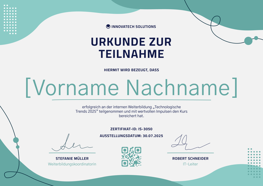 Moderne Teilnahmebescheinigung Vorlage – Querformat Moderne Teilnahmebescheinigung Vorlage – Querformat