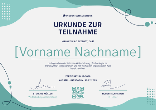 Moderne Teilnahmebescheinigung Vorlage – Querformat Moderne Teilnahmebescheinigung Vorlage – Querformat