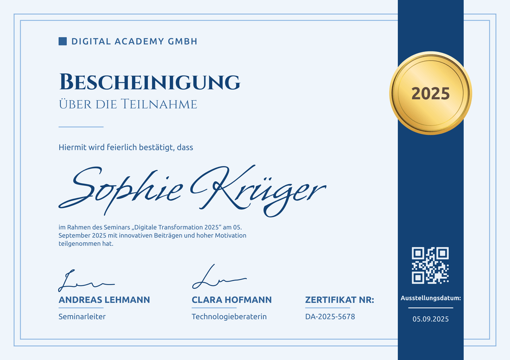 Hochwertige Teilnahmebescheinigung Vorlage – Querformat Hochwertige Teilnahmebescheinigung Vorlage – Querformat