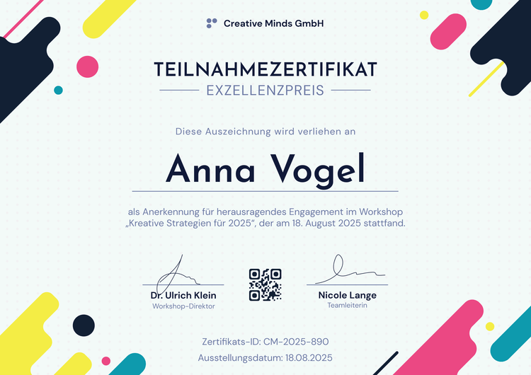 Moderne kreative Teilnahmebescheinigung Vorlage Moderne kreative Teilnahmebescheinigung Vorlage