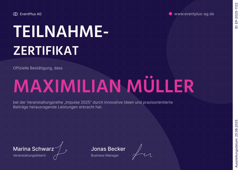 Elegante Teilnahmebescheinigung Vorlage – Querformat Elegante Teilnahmebescheinigung Vorlage – Querformat