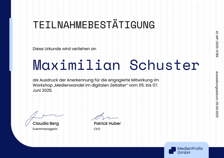 Moderne übersichtliche Teilnahmebescheinigung Vorlage Moderne übersichtliche Teilnahmebescheinigung Vorlage