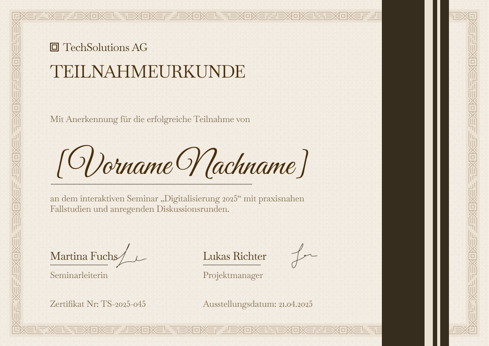 Seriöse Teilnahmebescheinigung Vorlage – Querformat Seriöse Teilnahmebescheinigung Vorlage – Querformat