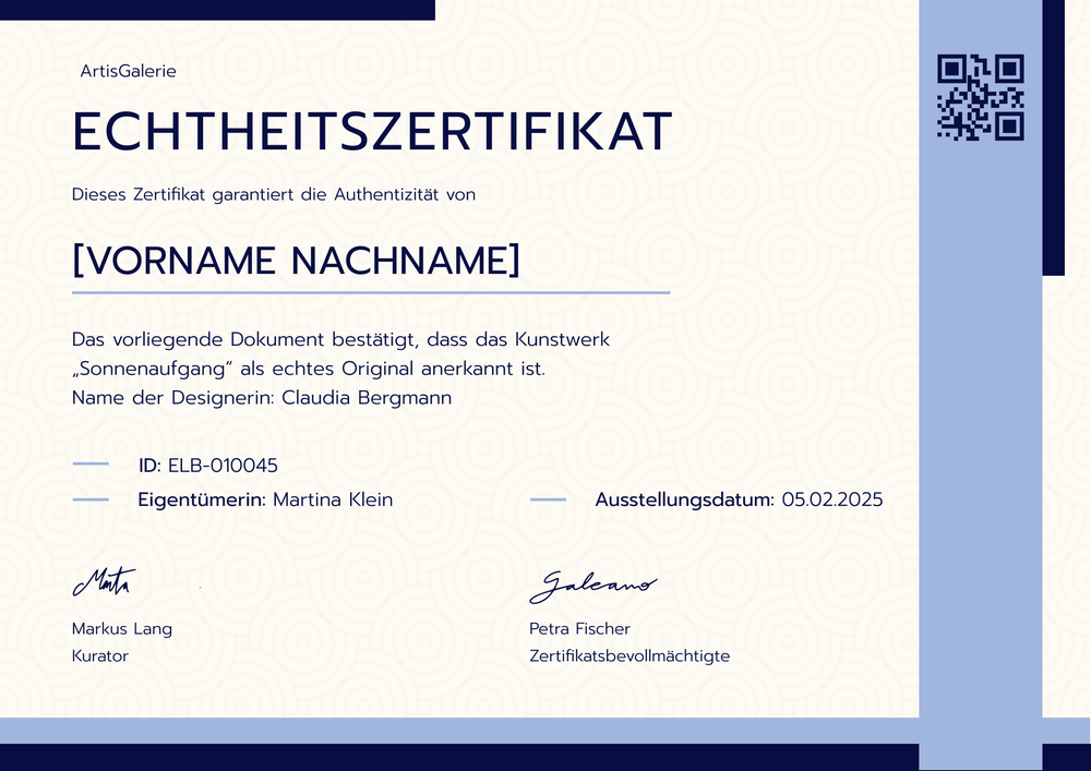 Moderne Echtheitszertifikat Kunst Vorlage – Querformat Moderne Echtheitszertifikat Kunst Vorlage – Querformat