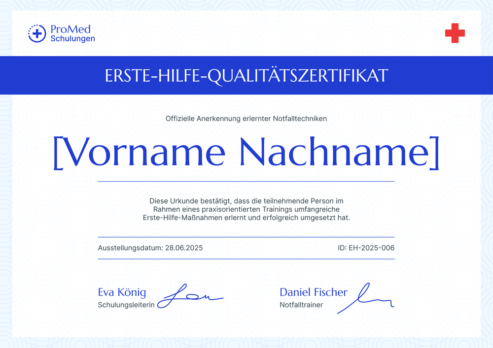 Dezentes Erste Hilfe Zertifikat – Querformat Dezentes Erste Hilfe Zertifikat – Querformat