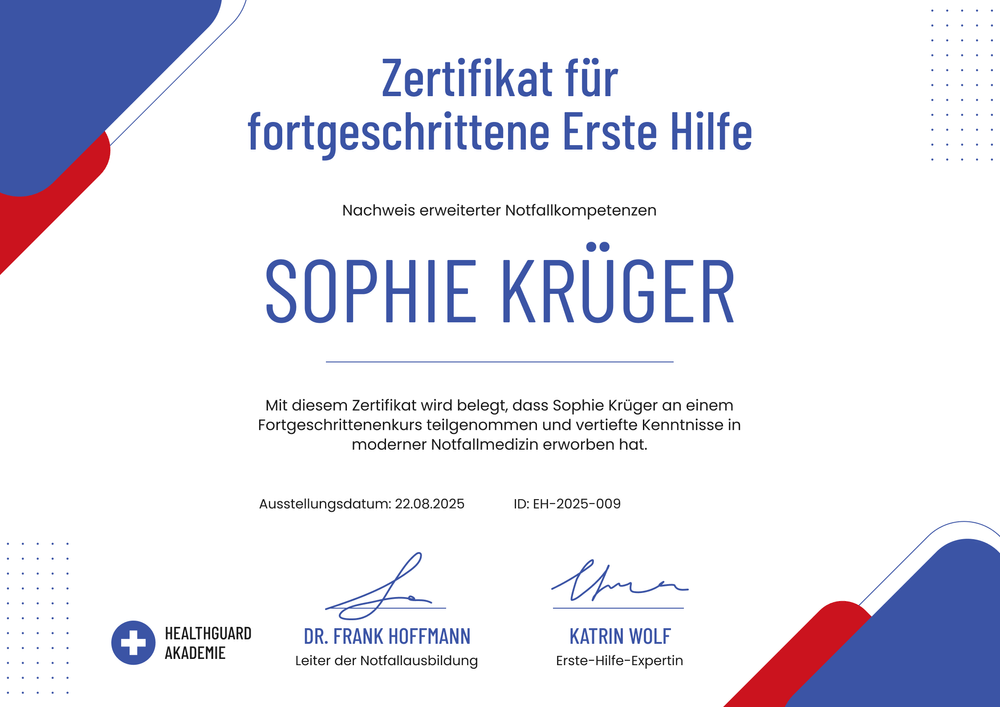 Klares Erste Hilfe Zertifikat – Querformat Klares Erste Hilfe Zertifikat – Querformat