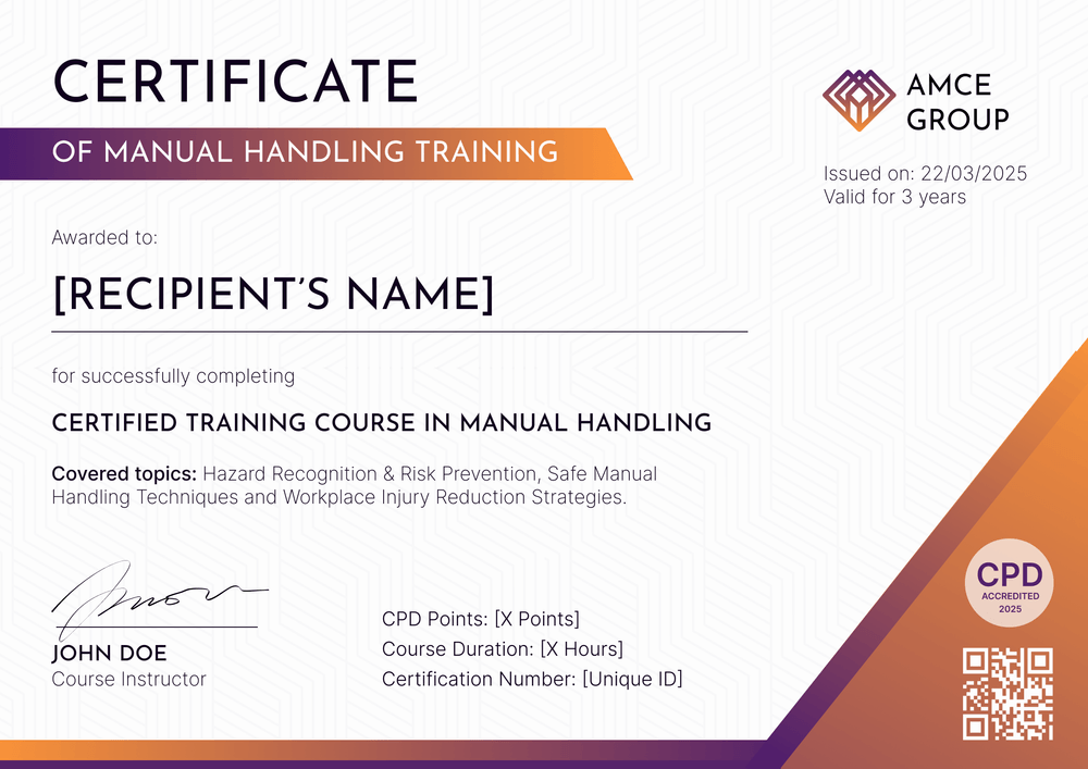 Free Manual Handling Certificate Template - Landscape Free Manual Handling Certificate Template - Landscape