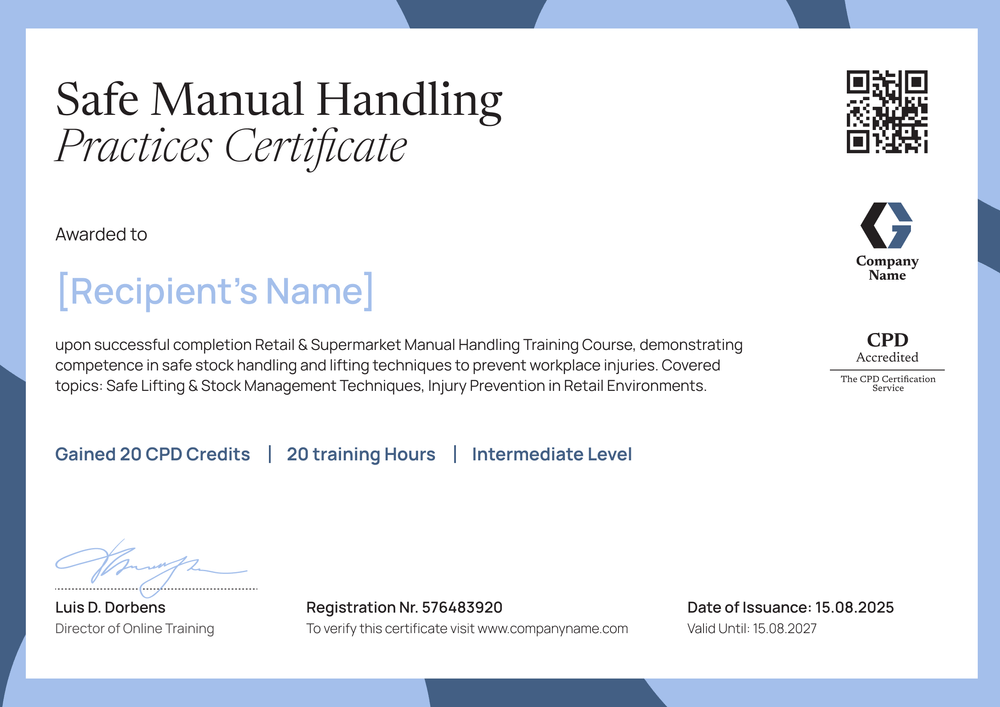 Free Manual Handling Certificate Template - Landscape Free Manual Handling Certificate Template - Landscape