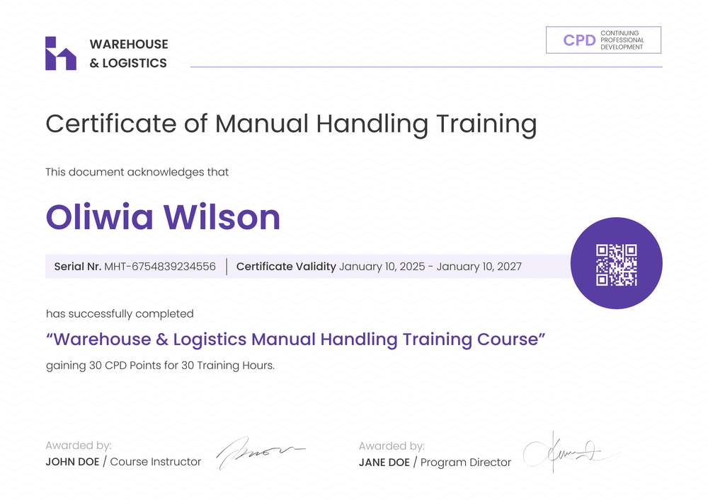 Free Manual Handling Certificate Template - Landscape Free Manual Handling Certificate Template - Landscape